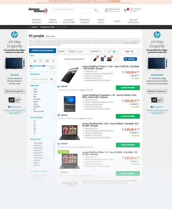 Page "liste produits" du site d'Inmac Wstore version desktop