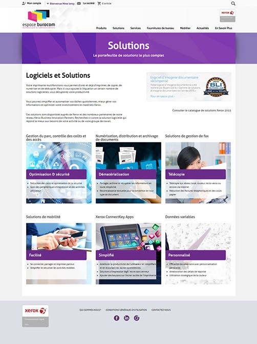 Page de présentation des logiciels et solutions