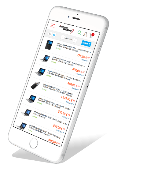 Page "liste produits" du site d'Inmac Wstore version mobile